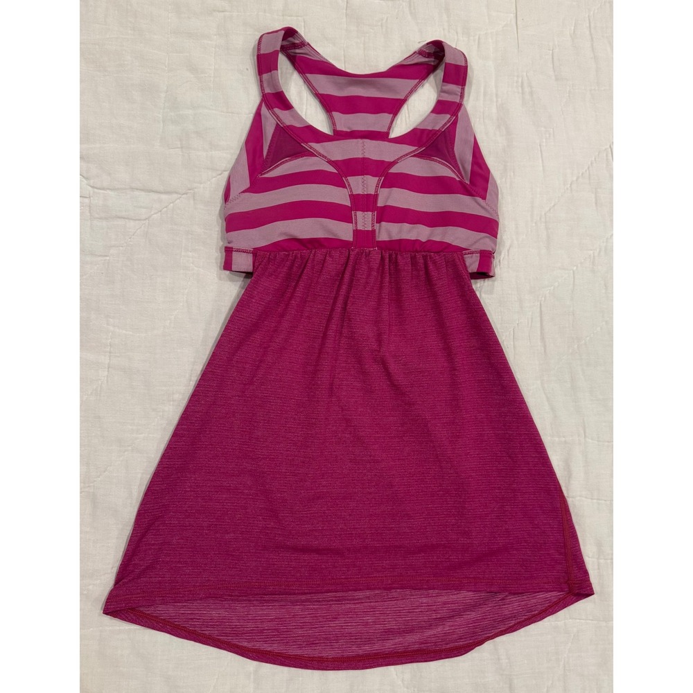 Lululemon 2-In-Run Tank Berry Pink Striped Racerback Built-in Bra 2000s Yoga Mom
